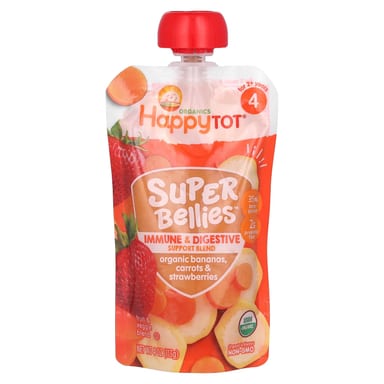 Пюре Happy Tot®, Super Bellies™, для детей от 2 лет, органические бананы, морковь и клубника, 113 г
