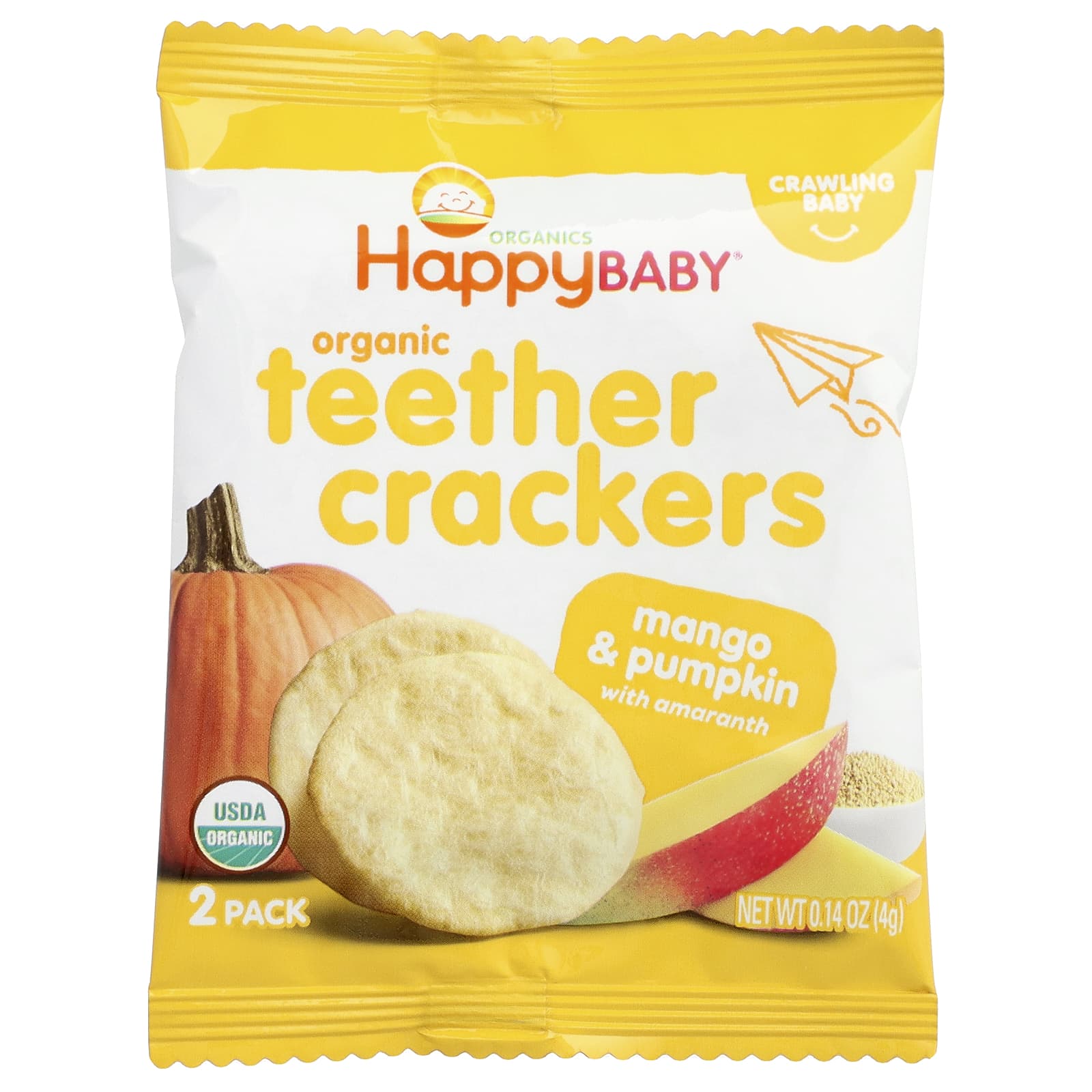 Крекеры Happy Family Organics Happy Baby® Organic Teether Mango & Pumpkin with Amaranth, 4 г, 12 пакетов