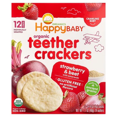 Крекеры Happy Family Organics Happy Baby Organic Teether Strawberry & Beet with Amaranth, 4 г, 12 пакетов