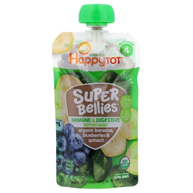 Пюре Happy Tot®, Super Bellies™, для детей от 2 лет, органические бананы, черника и шпинат, 113 г