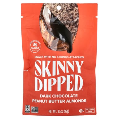 Темный шоколад SkinnyDipped, вкус Dark Chocolate Peanut Butter Almonds, 99 г