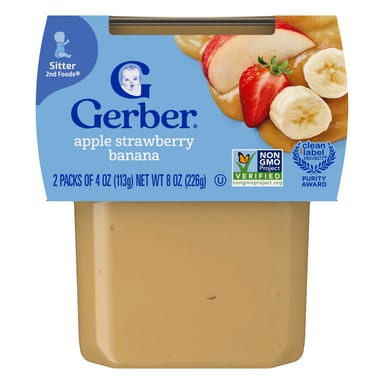 Пюре Gerber, Яблоко, Клубника, Банан, 2 упаковки по 113 г