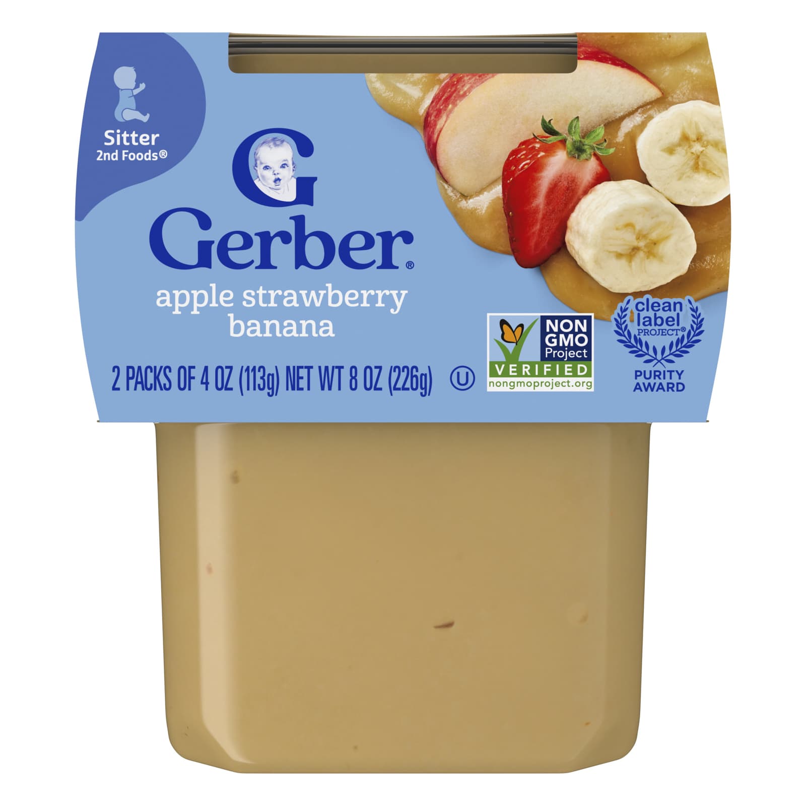 Пюре Gerber, Яблоко, Клубника, Банан, 2 упаковки по 113 г