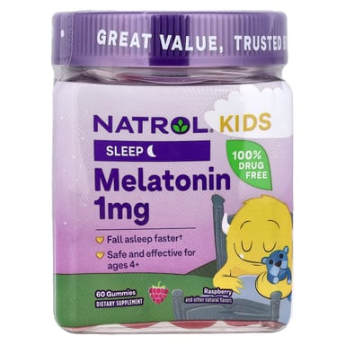 Мелатонин Natrol Gummies, вкус Raspberry, для детей от 4 лет, 1 мг, 60 жевательных пастилок