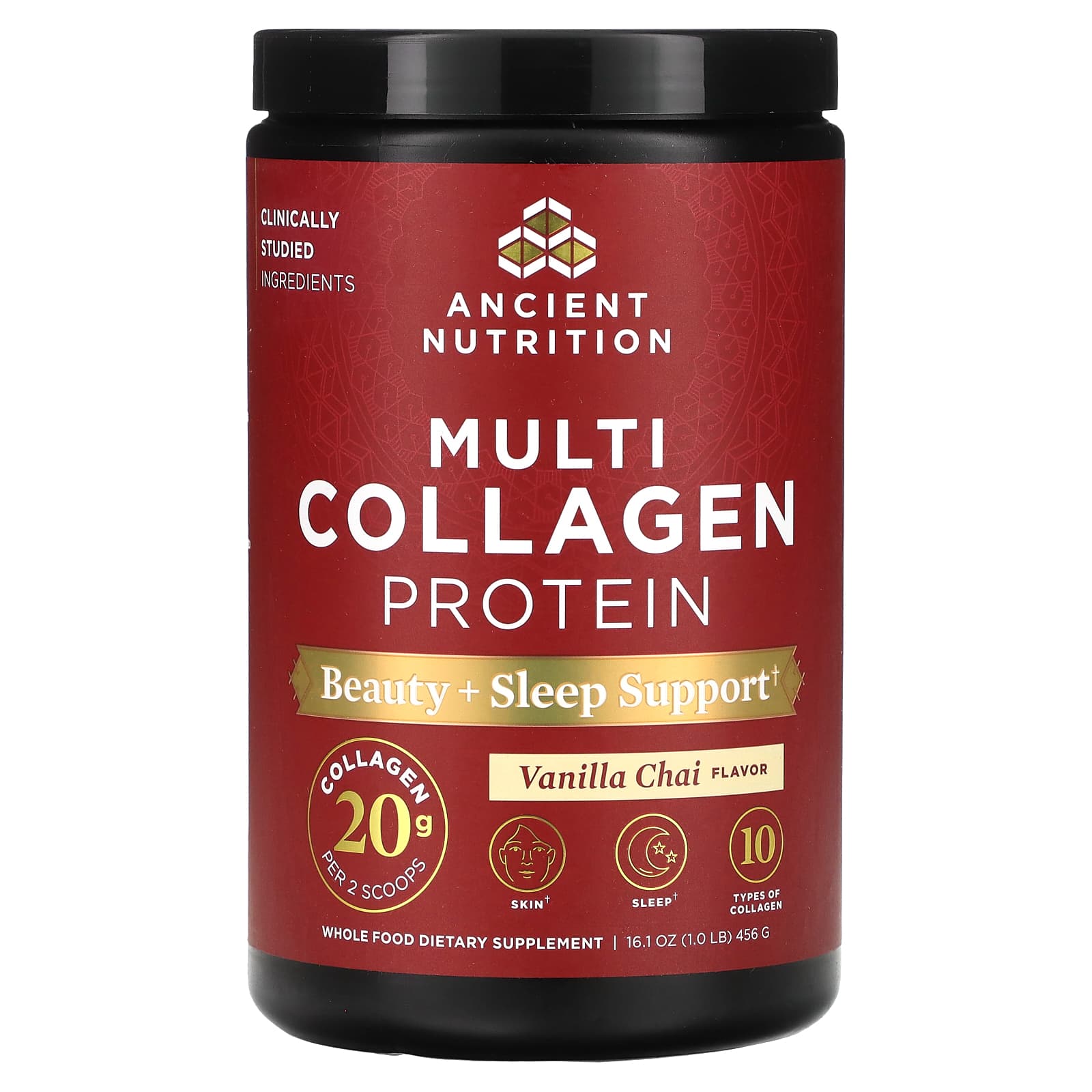 Коллагеновый протеин Ancient Nutrition Multi Beauty Sleep Support, вкус Vanilla Chai, 456 г
