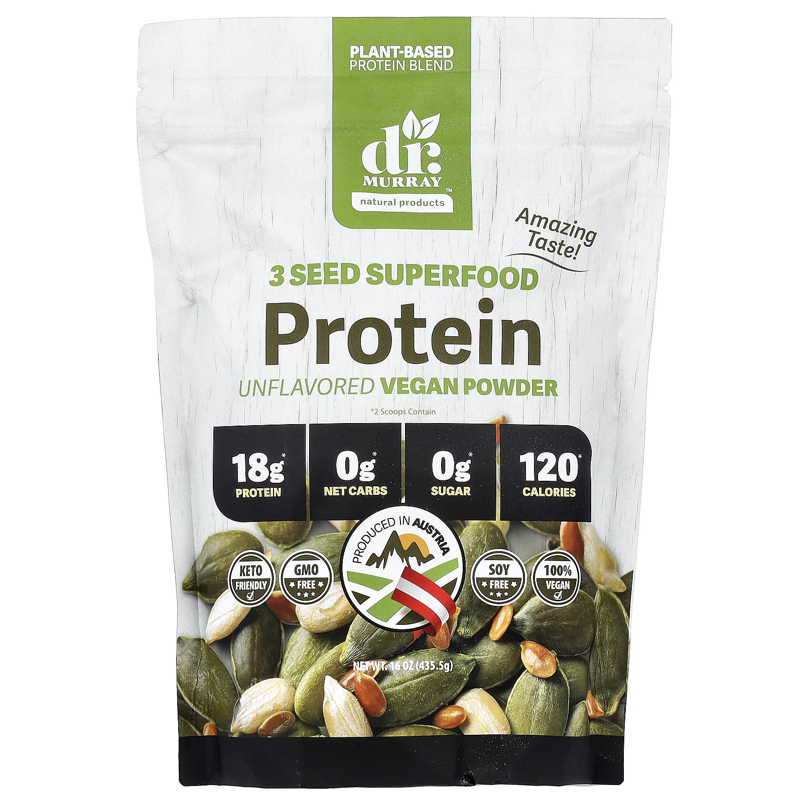 Протеин Dr. Murray's 3 Seed Superfood Vegan Powder, без вкуса, 435.5 г, порошок