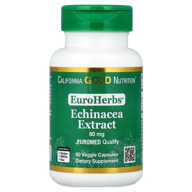 Эхинацея California Gold Nutrition EuroHerbs™ Herb Extract Euromed Quality, 80 мг, 60 растительных капсул