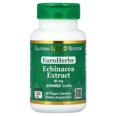 Фото товара: Эхинацея California Gold Nutrition EuroHerbs™ Herb Extract Euromed Quality, 80 мг, 60 растительных капсул