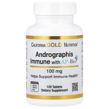 Витамин C California Gold Nutrition Andrographis Immune with AP-Bio Andrographis Extract with and Zinc, 100 мг, 120 таблеток
