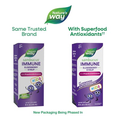 Бузина Nature's Way Sambucus® Immune Syrup with Propolis & Echinacea, для детей от 2 лет, 120 мл
