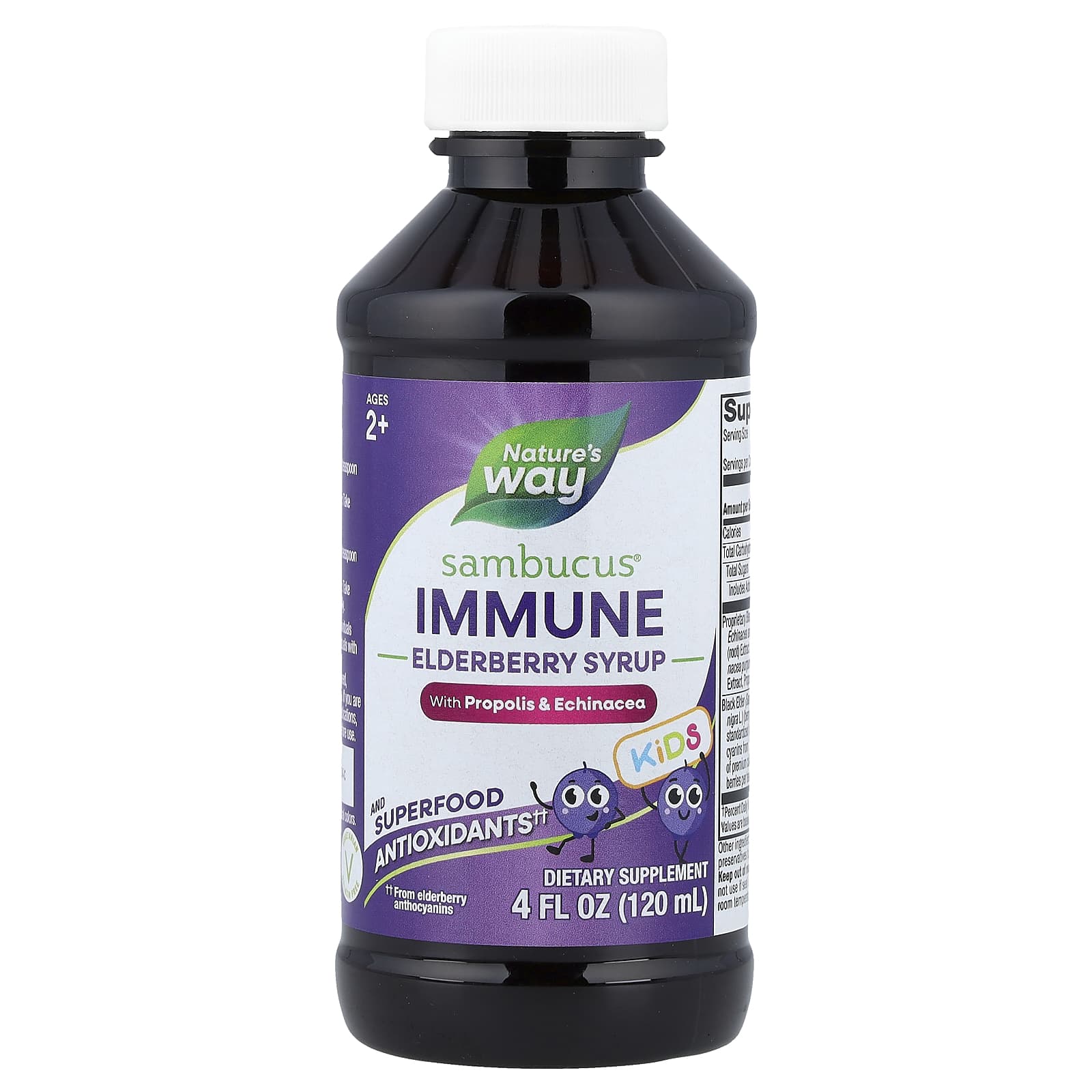 Бузина Nature's Way Sambucus® Immune Syrup with Propolis & Echinacea, для детей от 2 лет, 120 мл — фото 2