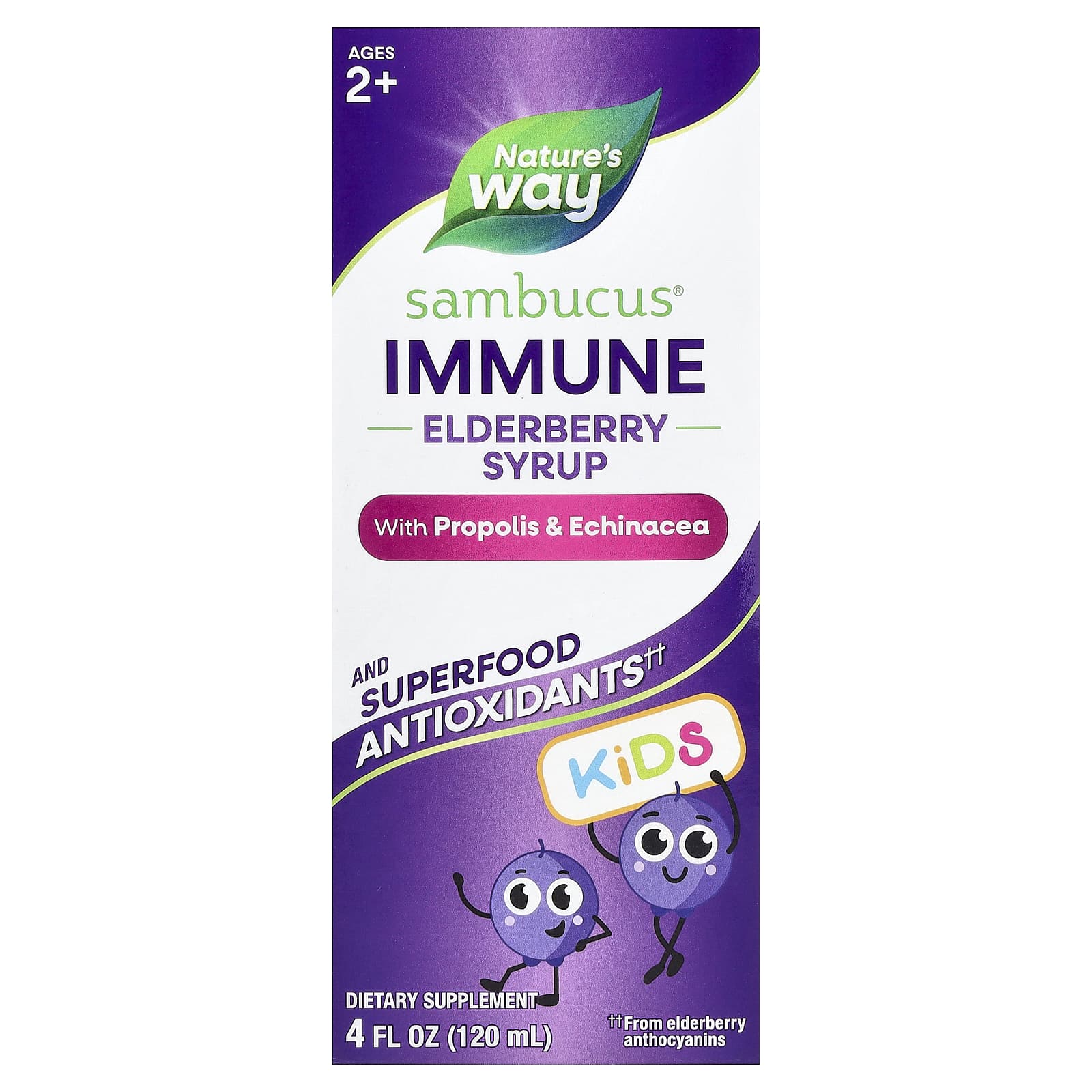Бузина Nature's Way Sambucus® Immune Syrup with Propolis & Echinacea, для детей от 2 лет, 120 мл — фото 3
