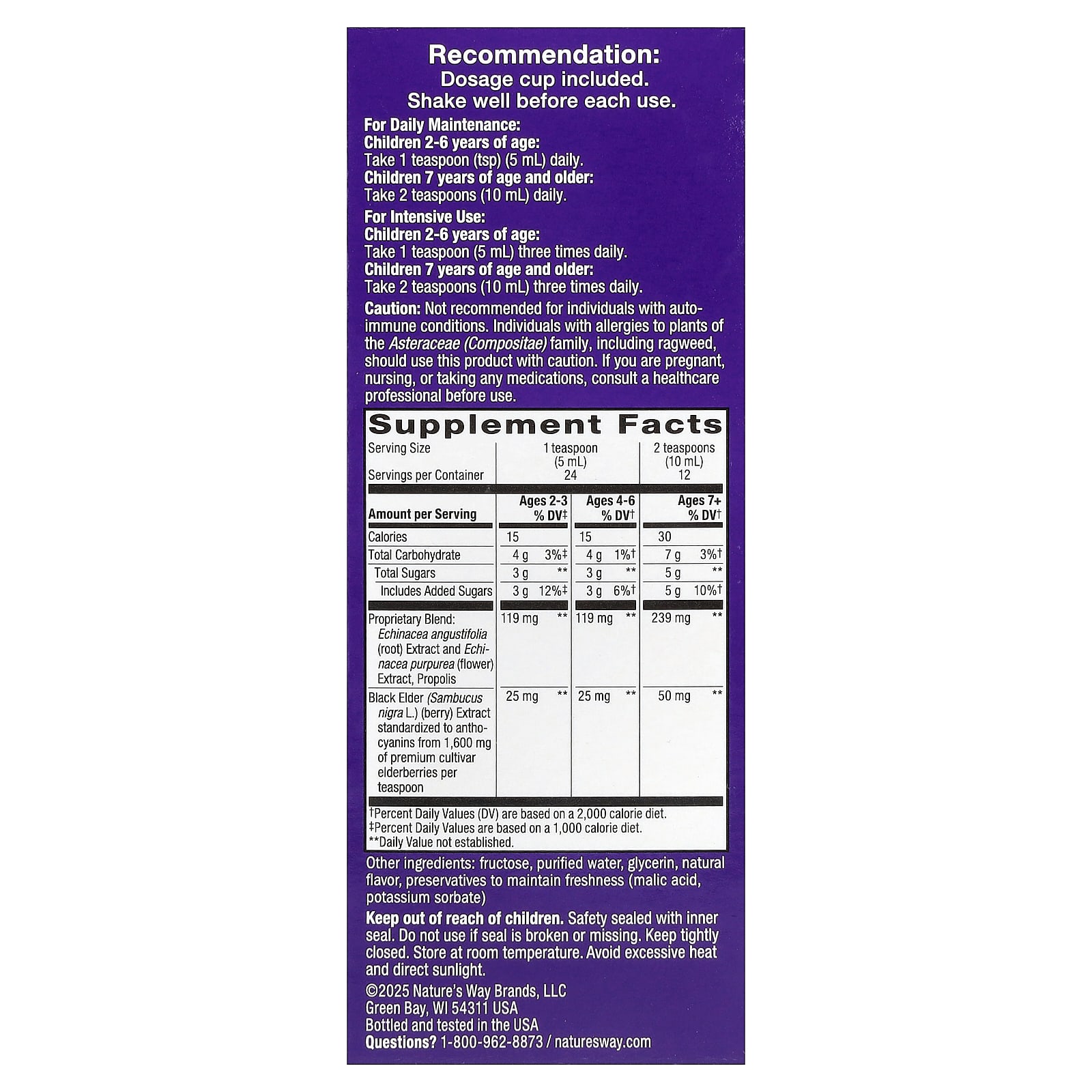 Бузина Nature's Way Sambucus® Immune Syrup with Propolis & Echinacea, для детей от 2 лет, 120 мл — фото 4