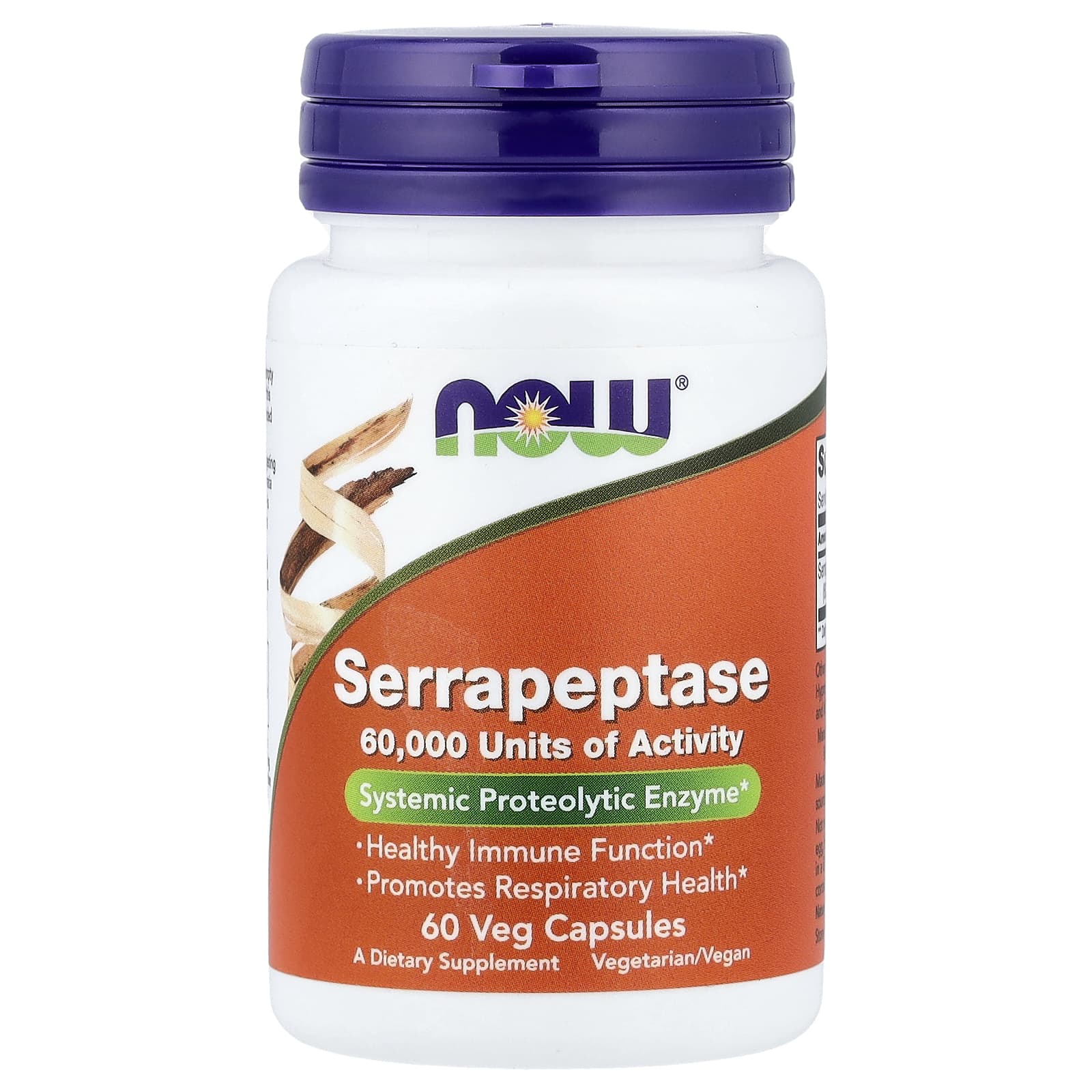 Серрапептаза NOW Foods, 27 мг, 60 растительных капсул