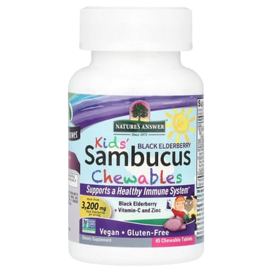 Бузина Nature's Answer Sambucus Chewables, вкус Black Elderberry Vitamin-C and Zinc, 45 жевательных таблеток