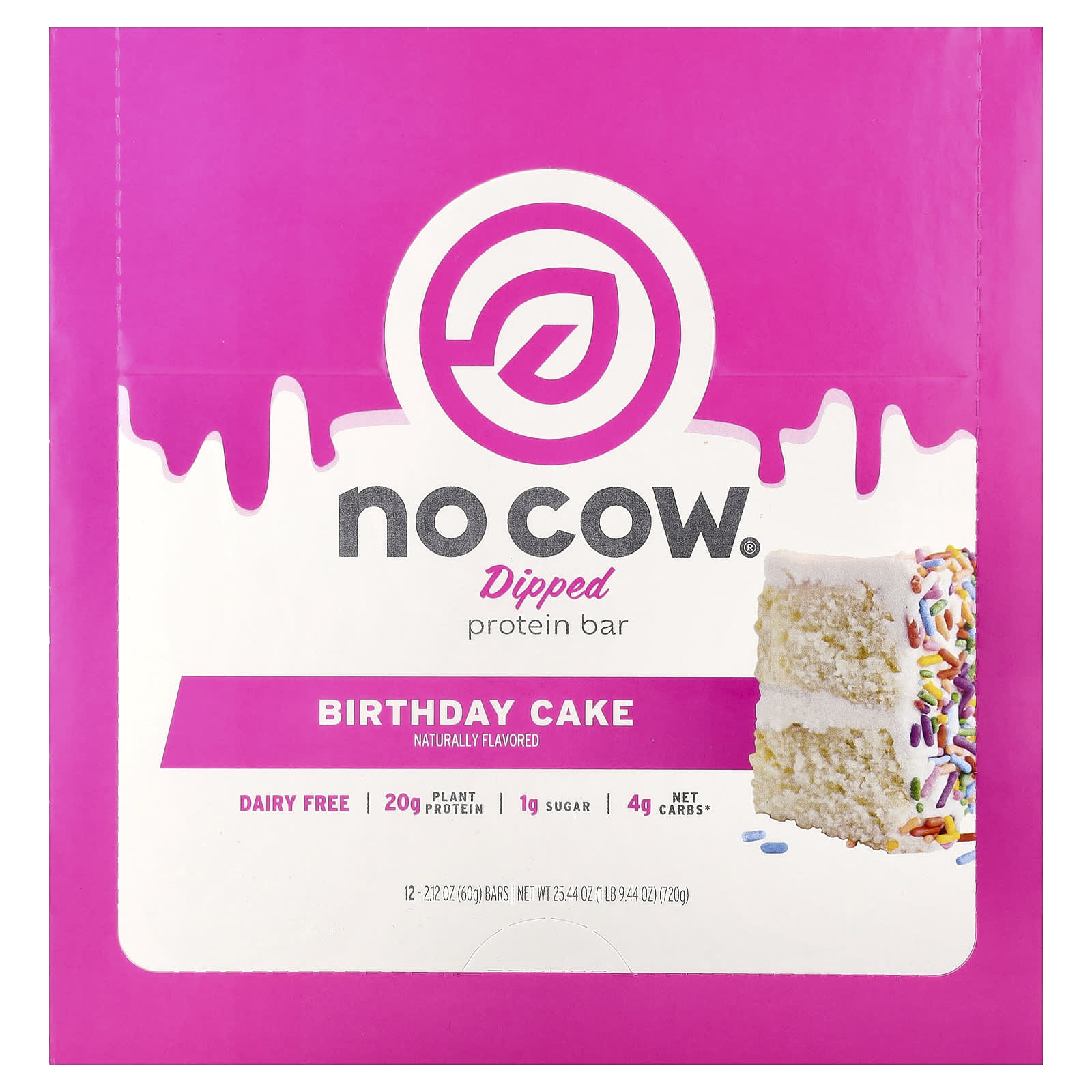 Протеиновый батончик No Cow Dipped Birthday Cake, 60 г, 12 шт. — фото 2