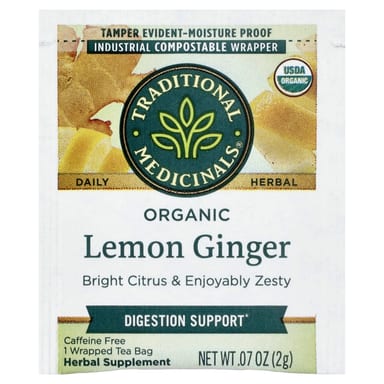 Чайные пакетики Traditional Medicinals, без кофеина, Organic Lemon Ginger, 32 г, 16 чайных пакетиков
