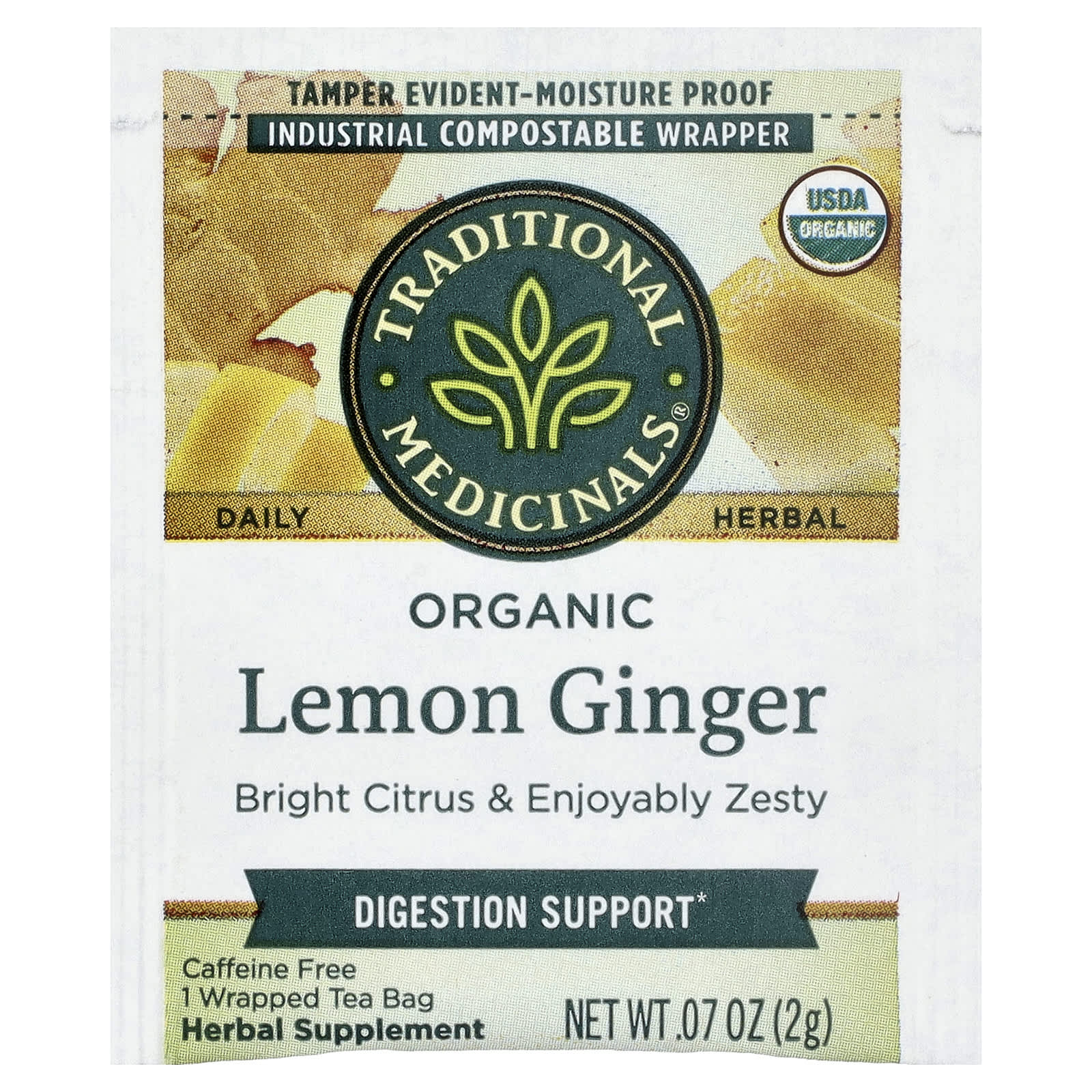 Чайные пакетики Traditional Medicinals, без кофеина, вкус Organic Lemon Ginger, 32 г, 16 чайных пакетиков — фото 6