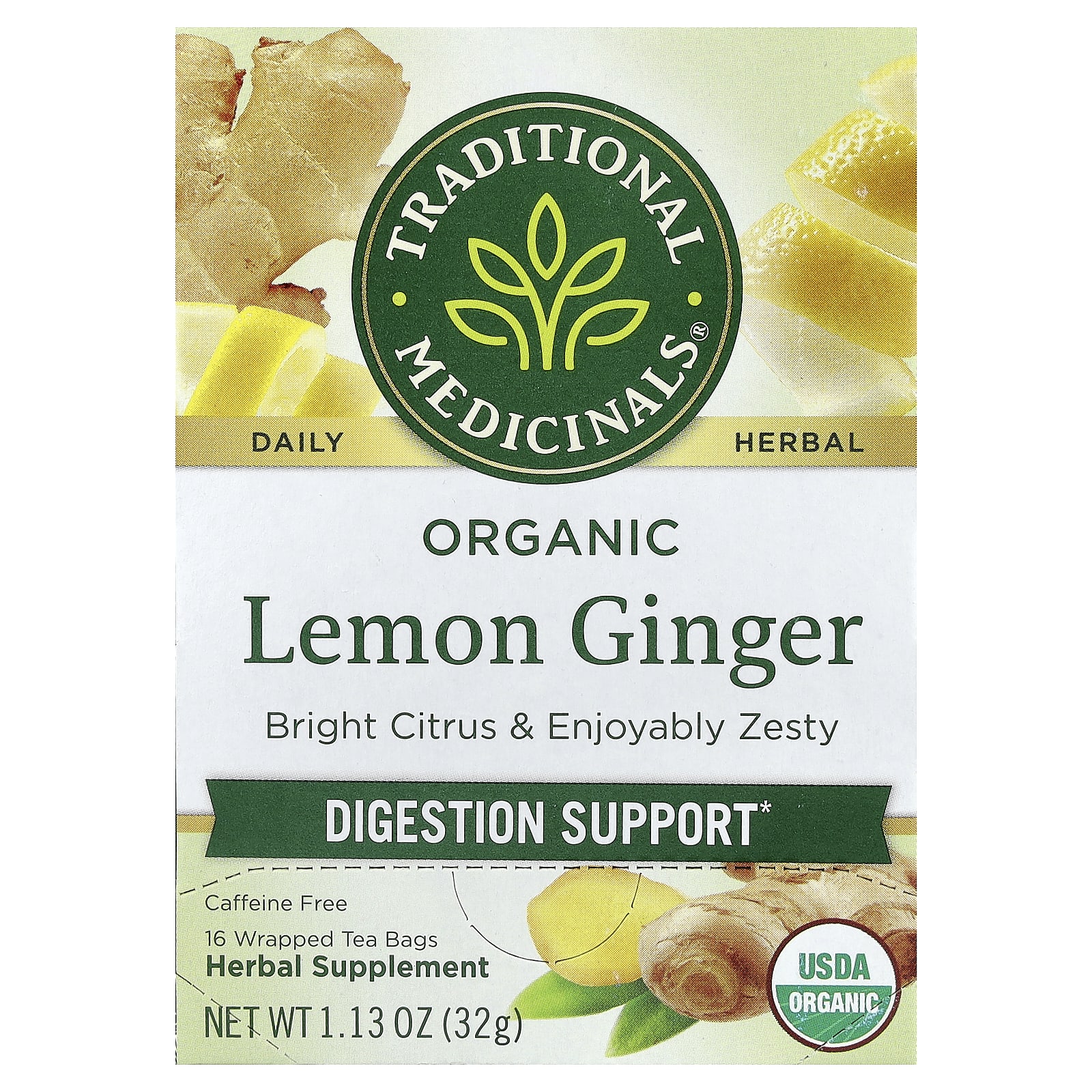Чайные пакетики Traditional Medicinals, без кофеина, вкус Organic Lemon Ginger, 32 г, 16 чайных пакетиков — фото 7