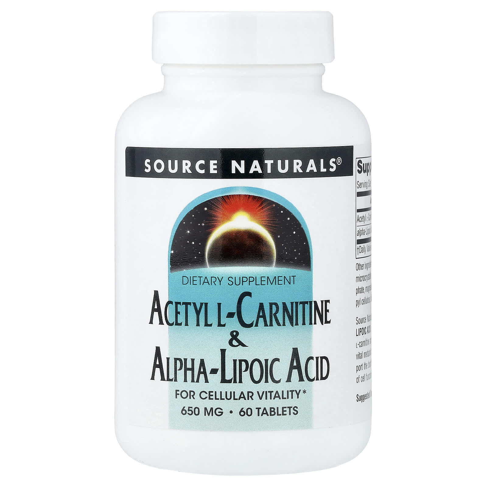 Ацетил-L-карнитин Source Naturals Acetyl L-Carnitine & Alpha-Lipoic Acid, 60 таблеток