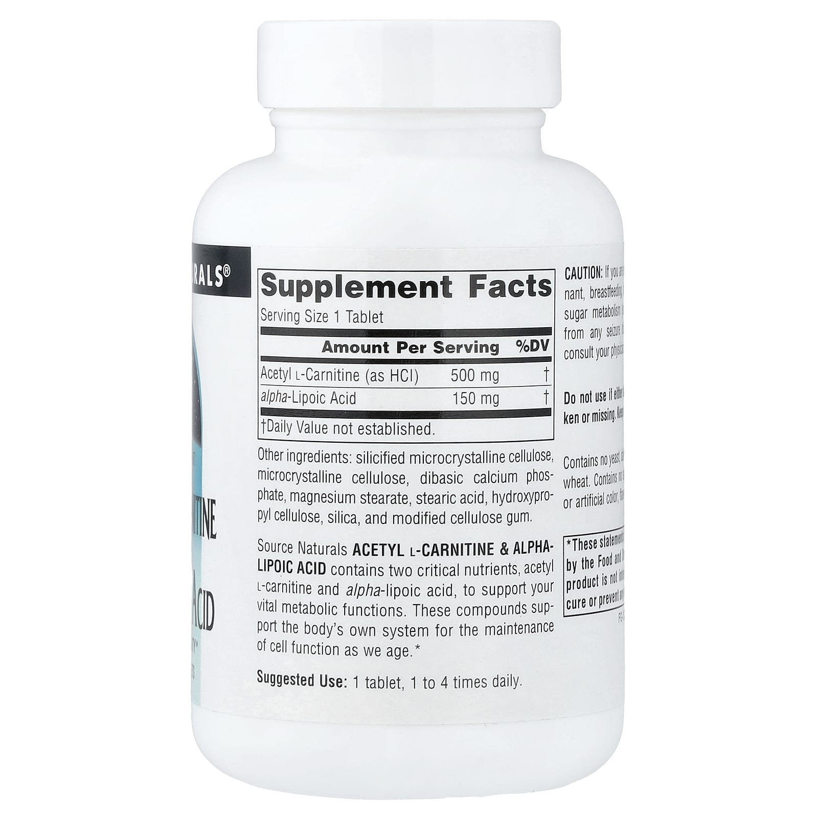 Ацетил-L-карнитин Source Naturals Acetyl L-Carnitine & Alpha-Lipoic Acid, 60 таблеток — фото 2