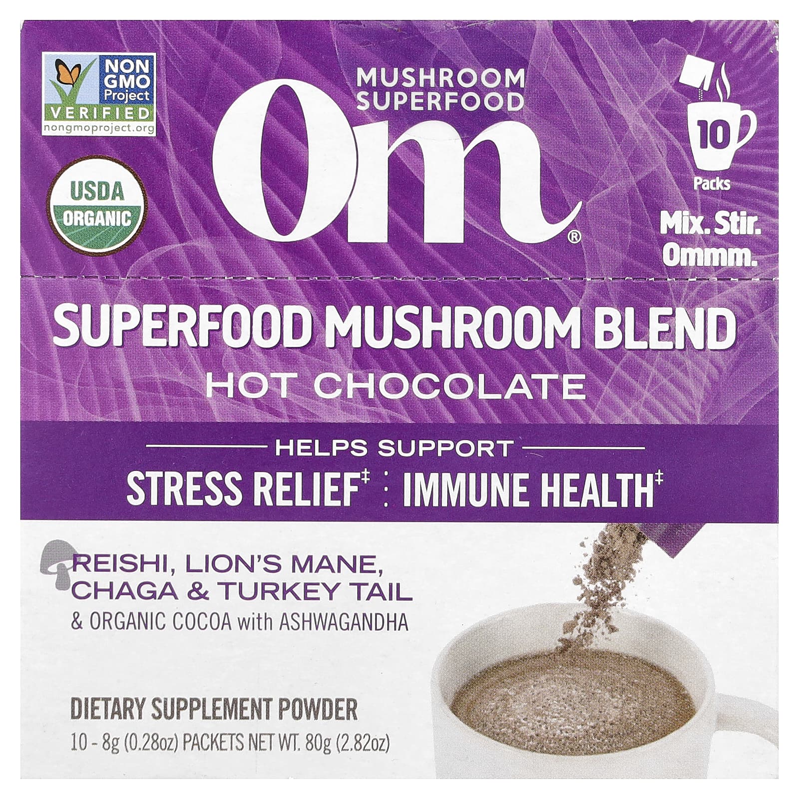Шоколад Om Mushrooms Superfood Mushroom Blend Hot, оттенок 10 Packets, 8 г, саше