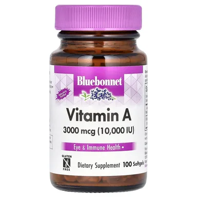 Фото товара: Витамин A Bluebonnet Nutrition ( ), 3000 мкг (10000 МЕ), 100 мягких капсул