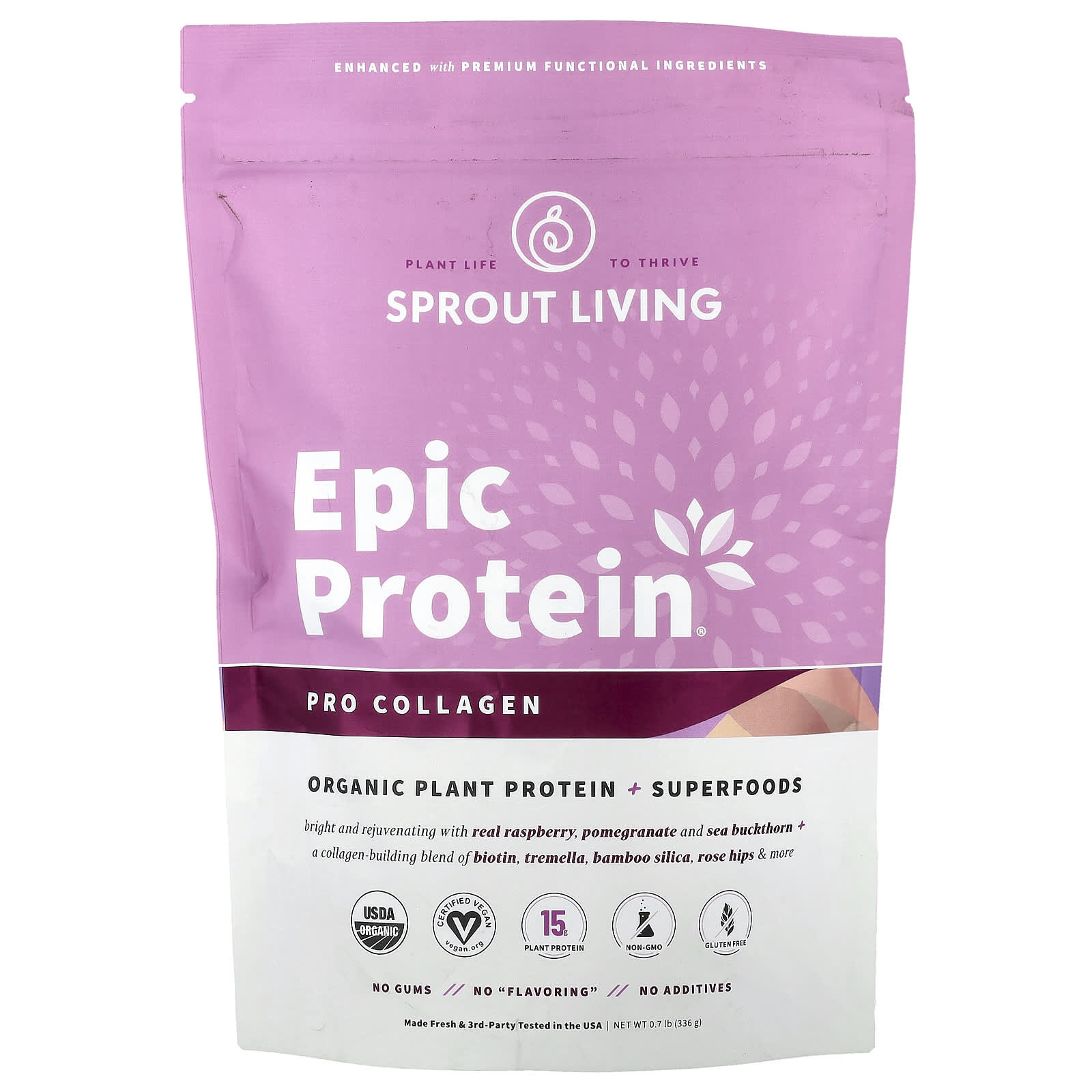Растительный протеин Sprout Living Epic Protein® Pro Collagen Organic Superfoods, 336 г, 0.