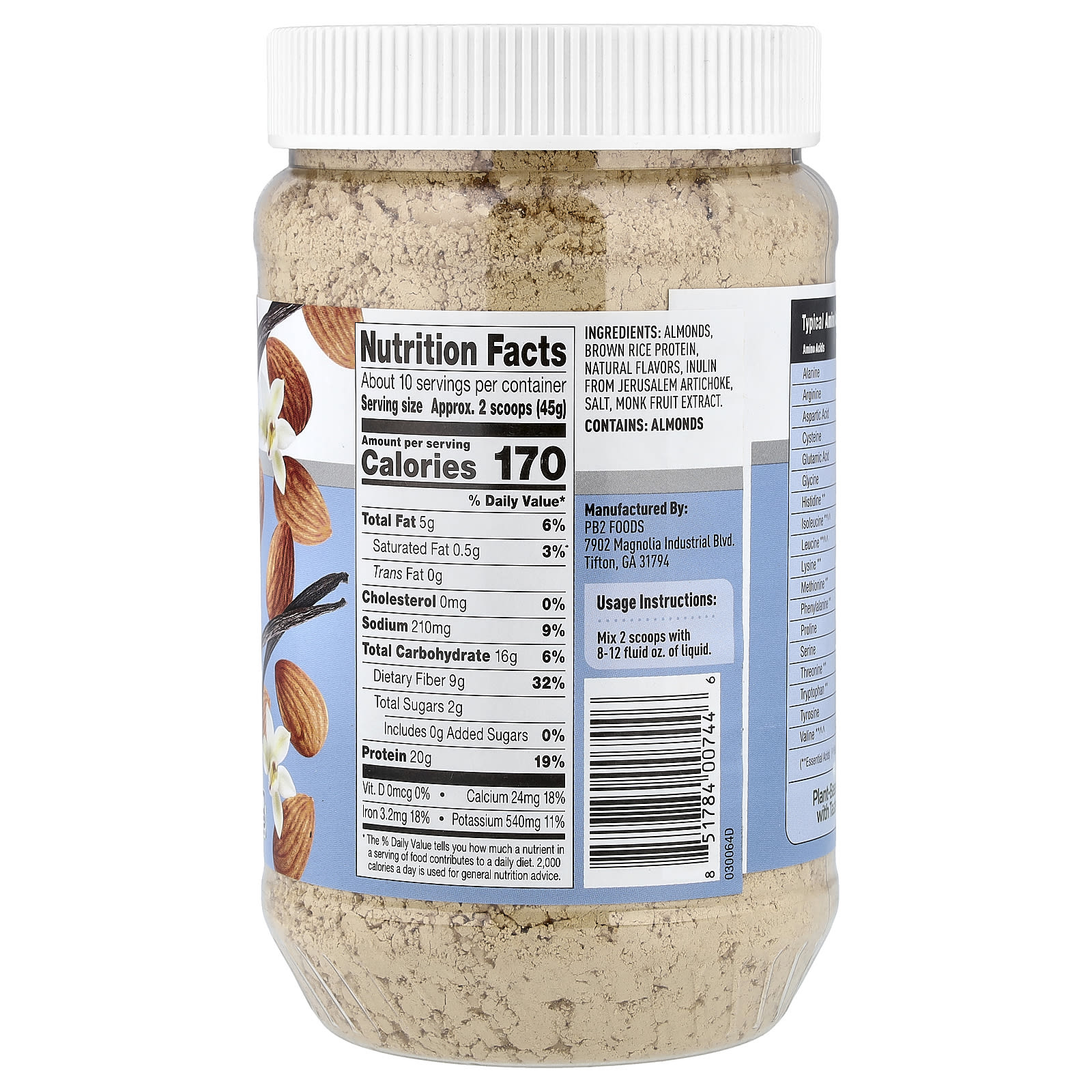 Протеин PB2 Foods Performance Almond, вкус Vanilla, 454 г — фото 2