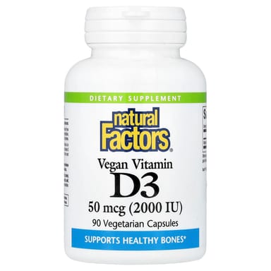 Витамин D3 Natural Factors Vegan, 50 мкг (2000 МЕ), 90 растительных капсул