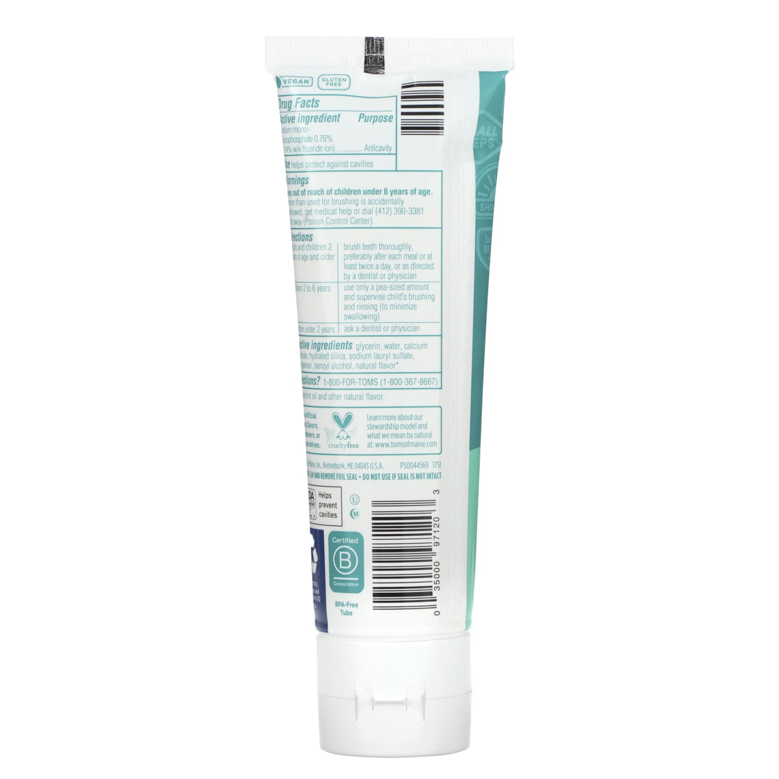 Зубная паста Tom's of Maine Wicked Cool! Natural Fluoride Anticavity Mild Mint, для детей от 8 лет, 144 г — фото 2