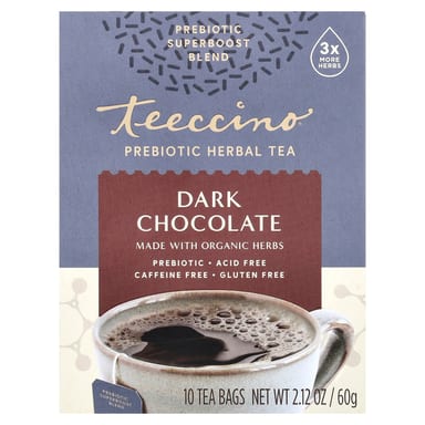 Темный шоколад Teeccino Prebiotic Herbal Tea 10 Tea Bags, без кофеина, вкус Dark Chocolate, 60 г, чайные пакетики