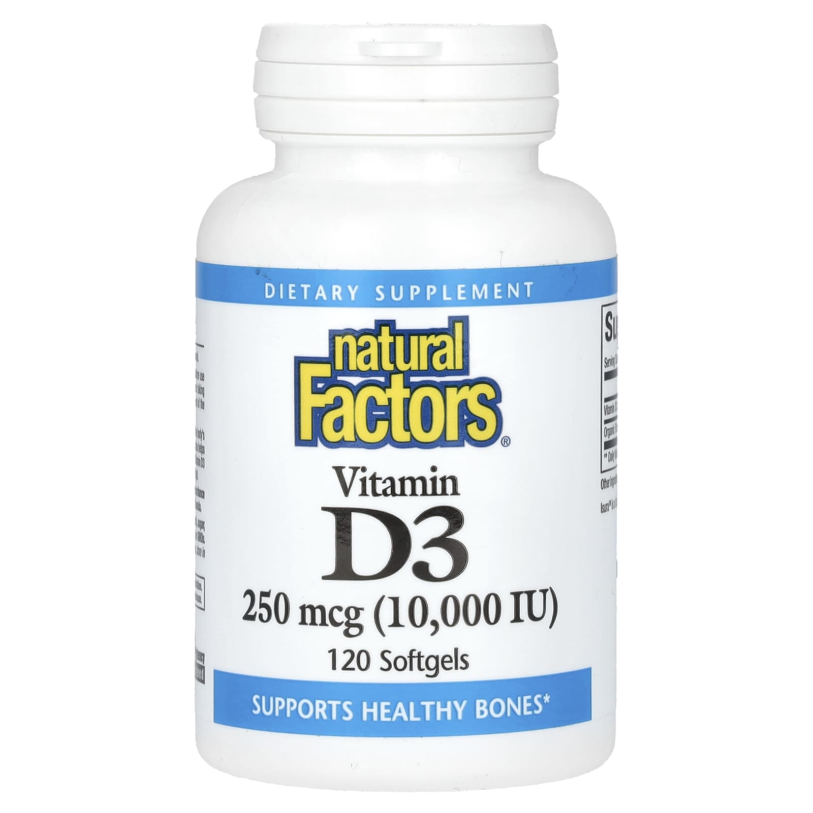 Витамин D3 Natural Factors, 250 мкг (10000 МЕ), 120 мягких капсул