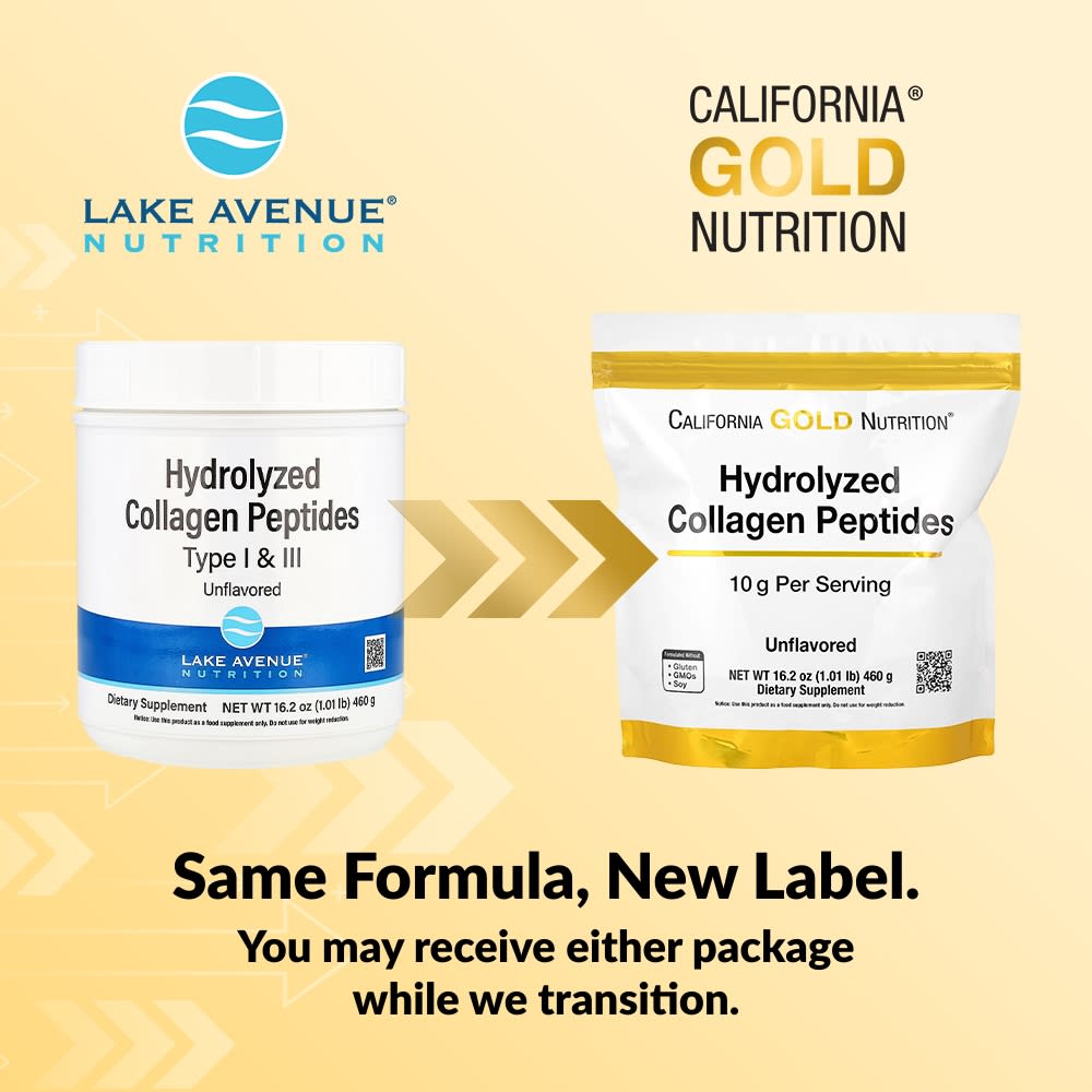 Коллаген California Gold Nutrition Hydrolyzed Peptides Type I & III, без вкуса, 460 г, 1. — фото 2