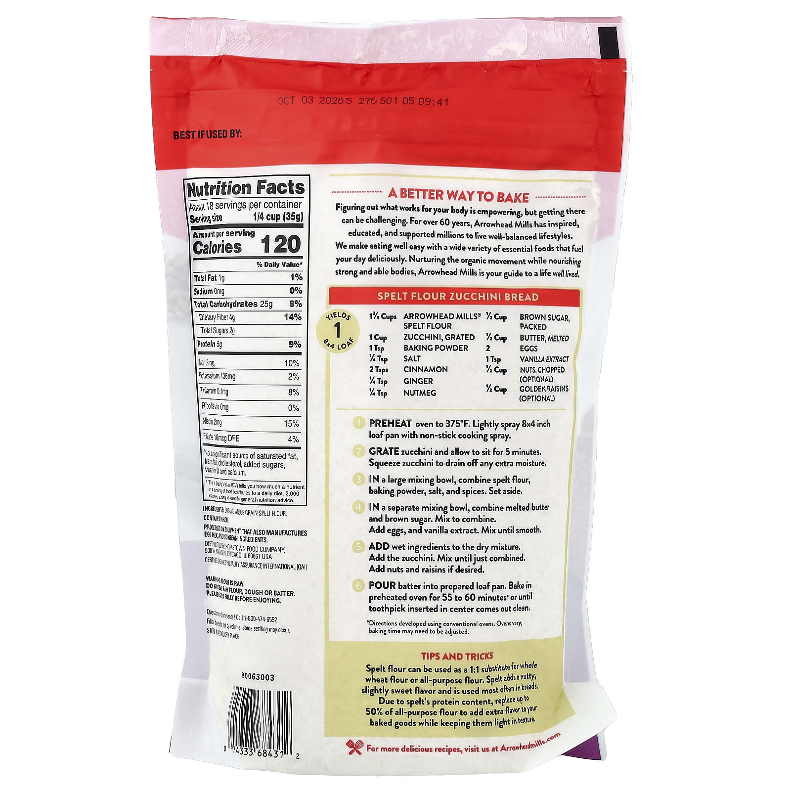 Мука Arrowhead Mills Organic Spelt, 623 г — фото 2