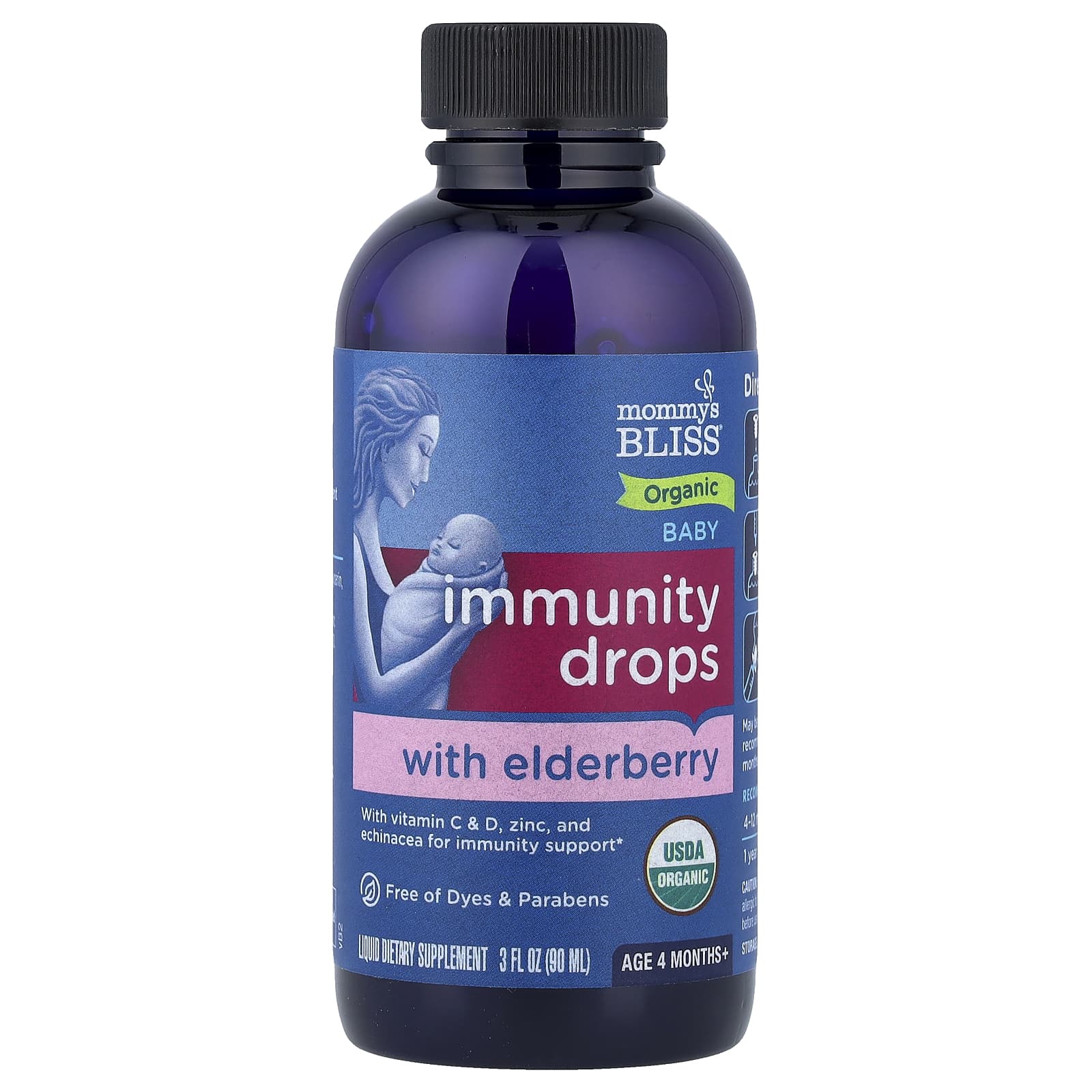 Бузина Mommy's Bliss Organic Baby Immunity Drops With Months, для детей от 4 лет, 90 мл, капли — фото 2