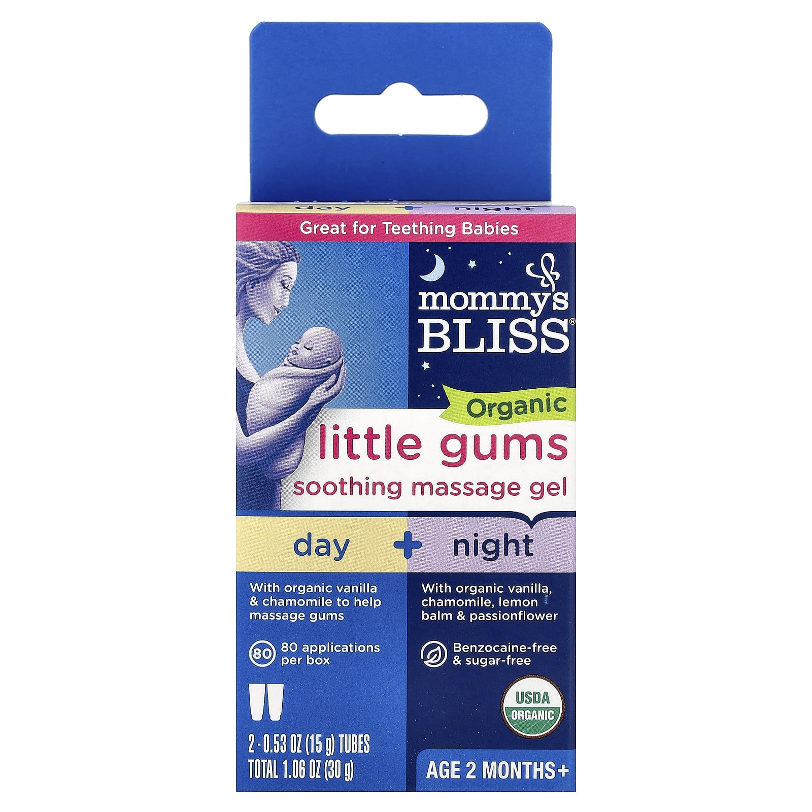 Гель Mommy's Bliss Organic Little Gums Soothing Massage Day/Night Pack Months, для детей от 2 лет, 15 г, 2 тубы — фото 2
