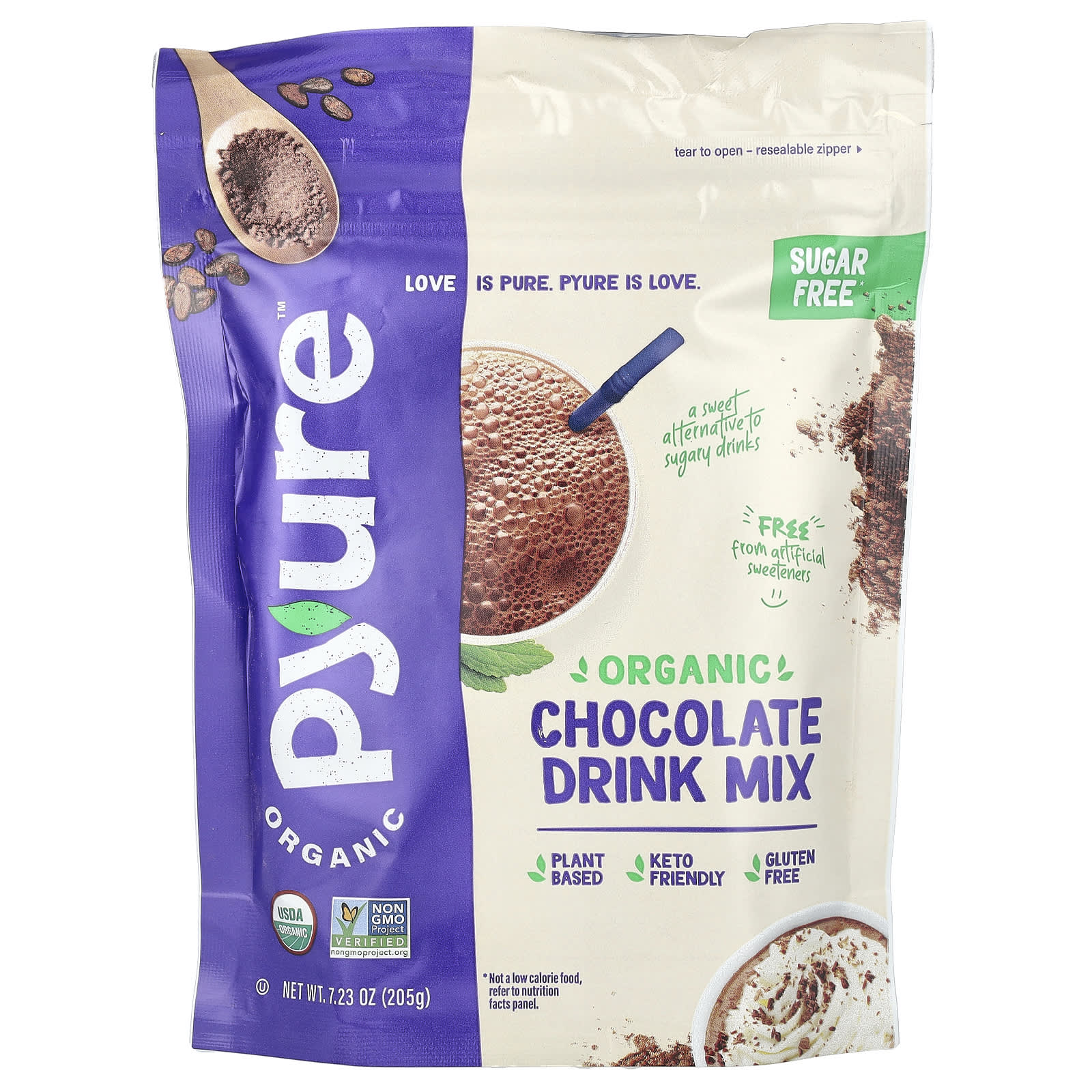 Шоколад Pyure, вкус Organic Chocolate Drink Mix, 205 г, смесь для напитка