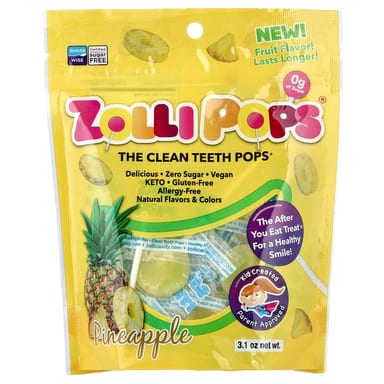 Леденцы для чистки зубов Zollipops, ананас, 3.1 унции
