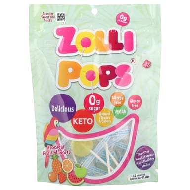 Конфеты для чистки зубов Zollipops, тропический фрукт, примерно 23-25 штук, 5.2 унции