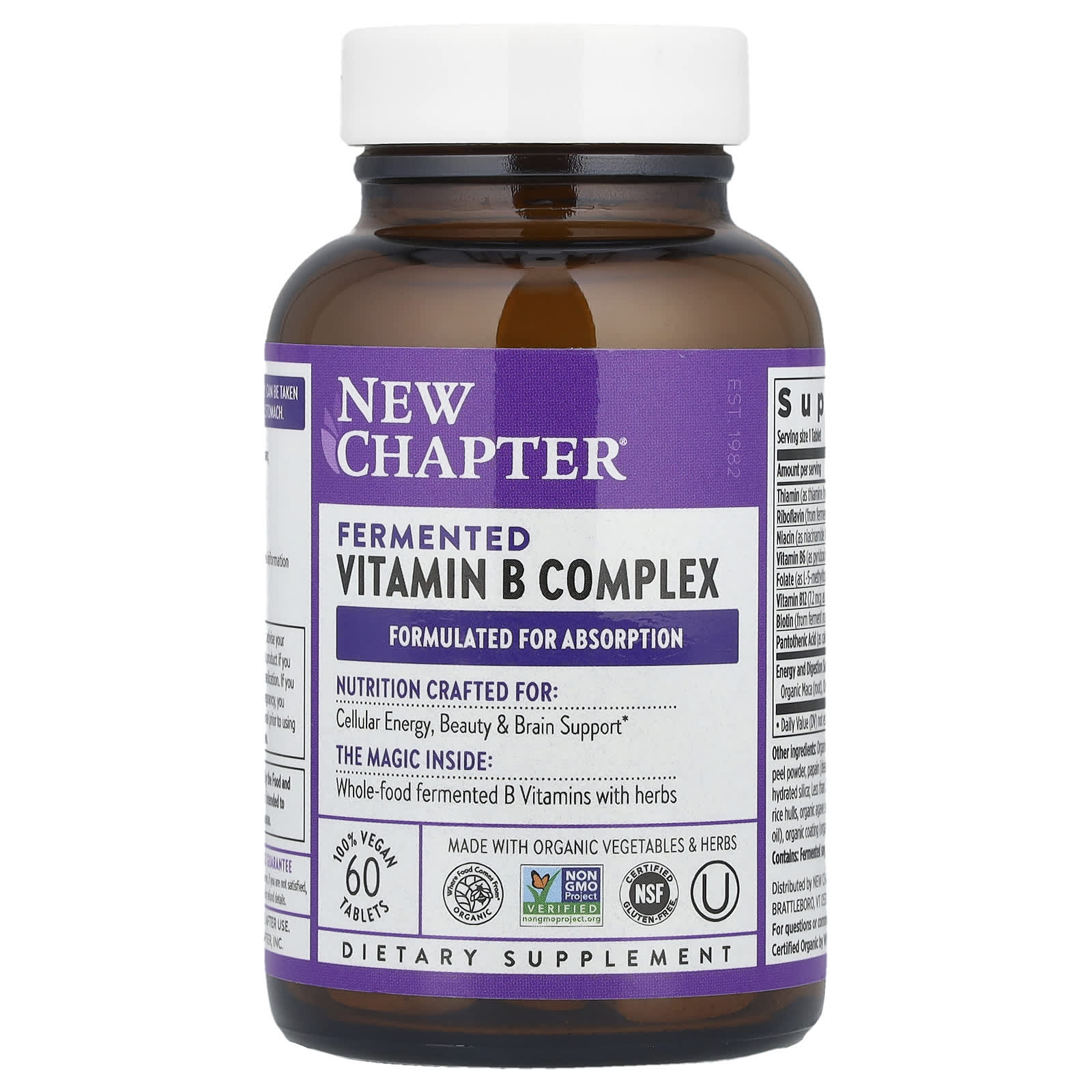 Комплекс витаминов B New Chapter Fermented 60 Vegan Tablets, таблетки