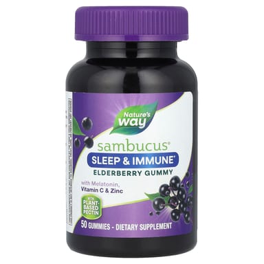 Бузина Nature's Way Sambucus® Vitamin C & Zinc, вкус Sleep & Immune Elderberry Gummy with Melatonin, 50 жевательных пастилок