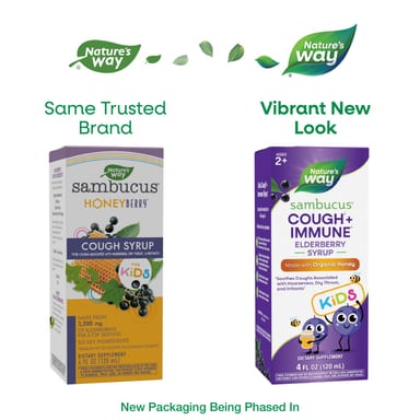 Бузина Nature's Way Sambucus® Cough Immune Syrup With Organic Honey, вкус Elderberry, для детей от 2 лет, 120 мл