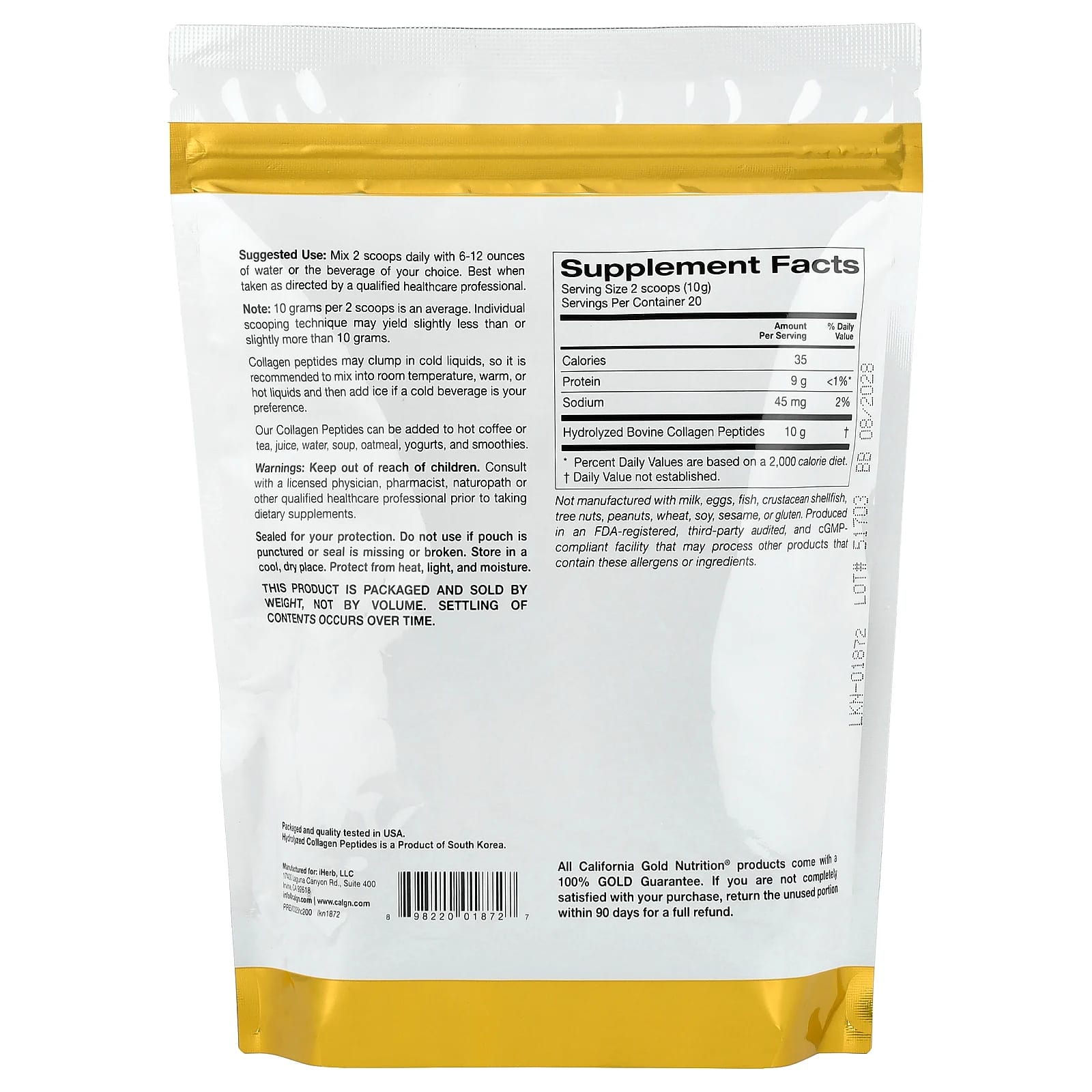 Коллаген California Gold Nutrition Hydrolyzed Peptides Type I & III, без вкуса, 200 г — фото 4