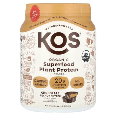 Протеиновый порошок KOS Organic Superfood Plant, вкус Chocolate Peanut Butter, 585 г, 1.