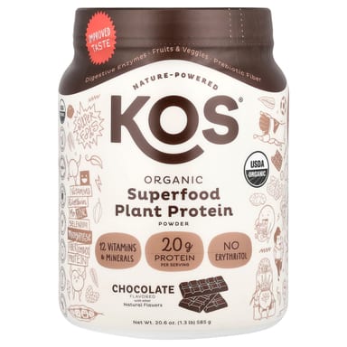 Протеиновый порошок KOS Organic Superfood Plant, вкус Chocolate, 585 г, 1.