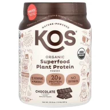 Фото товара: Протеиновый порошок KOS Organic Superfood Plant, вкус «шоколад», 585 г, 1.