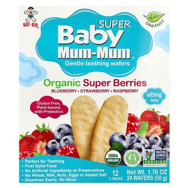Детское вафли для прорезывания зубов Hot Kid Baby Mum-Mum® Super Gentle Organic Super Berries, 12 пакетов