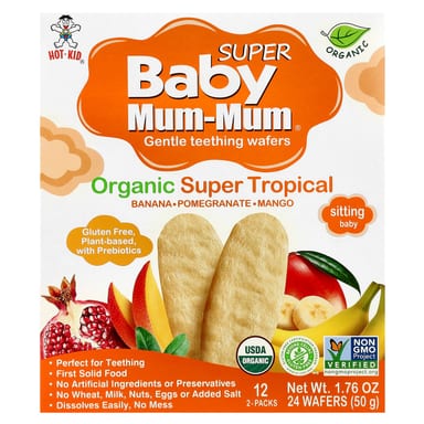 Детское вафли для прорезывания зубов Hot Kid Baby Mum-Mum® Super Gentle For Toddlers Organic Super Tropical, 12 пакетов