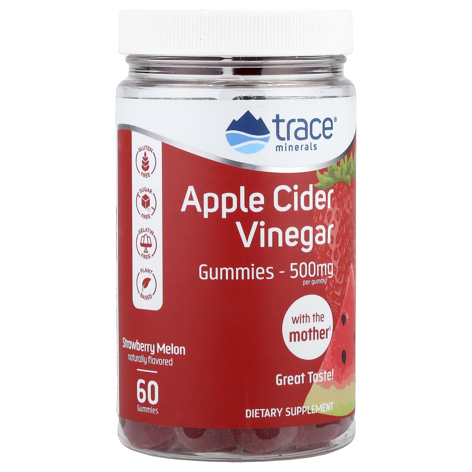 Яблочный уксус Trace Gummies, вкус Strawberry Melon, 500 мг, 60 жевательных пастилок